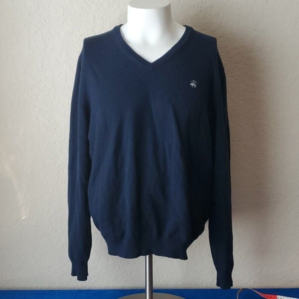 Brooks Brothers "346" Men's V-Neck Sweater Navy Blue Extra Fine Merino Wool XL